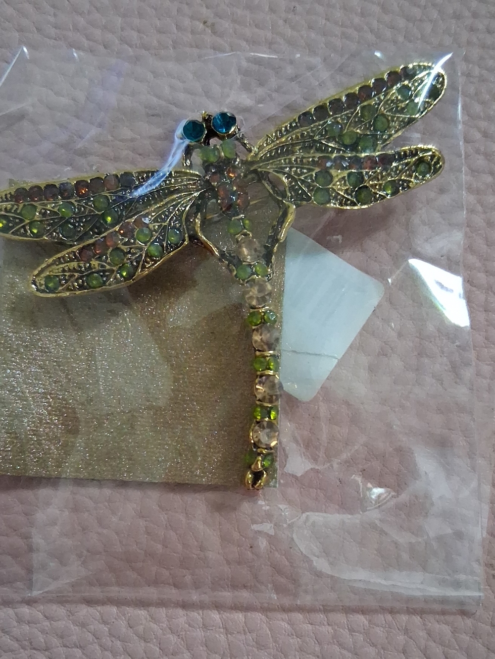 Decorative Dragonfly Brooch in Green and Gold - Brand Unspecified